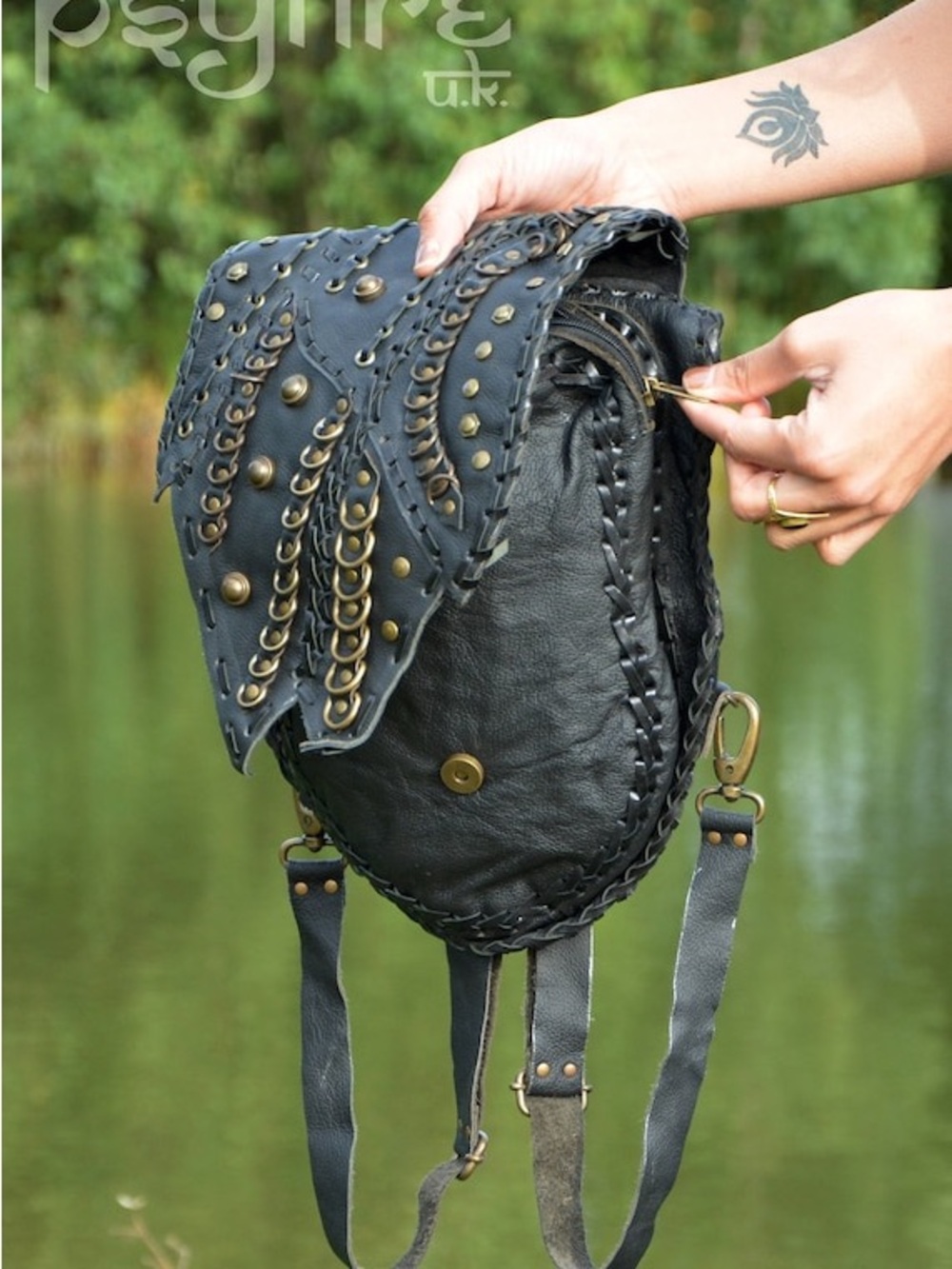 Black Studded Leather back pack Bag